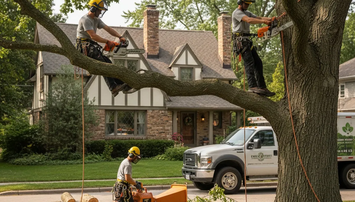 Milwaukee, WI tree service crew removing a tree for safe residential property cleanup