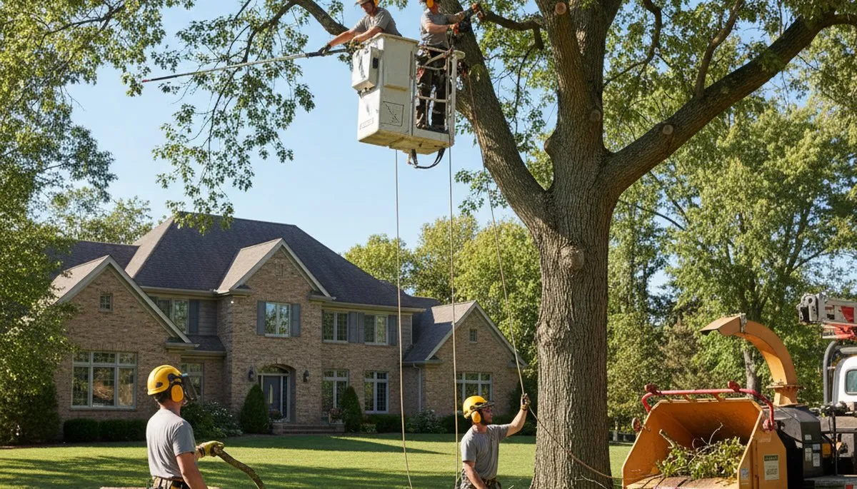 Milwaukee WI tree service crew removing a tree on a residential property