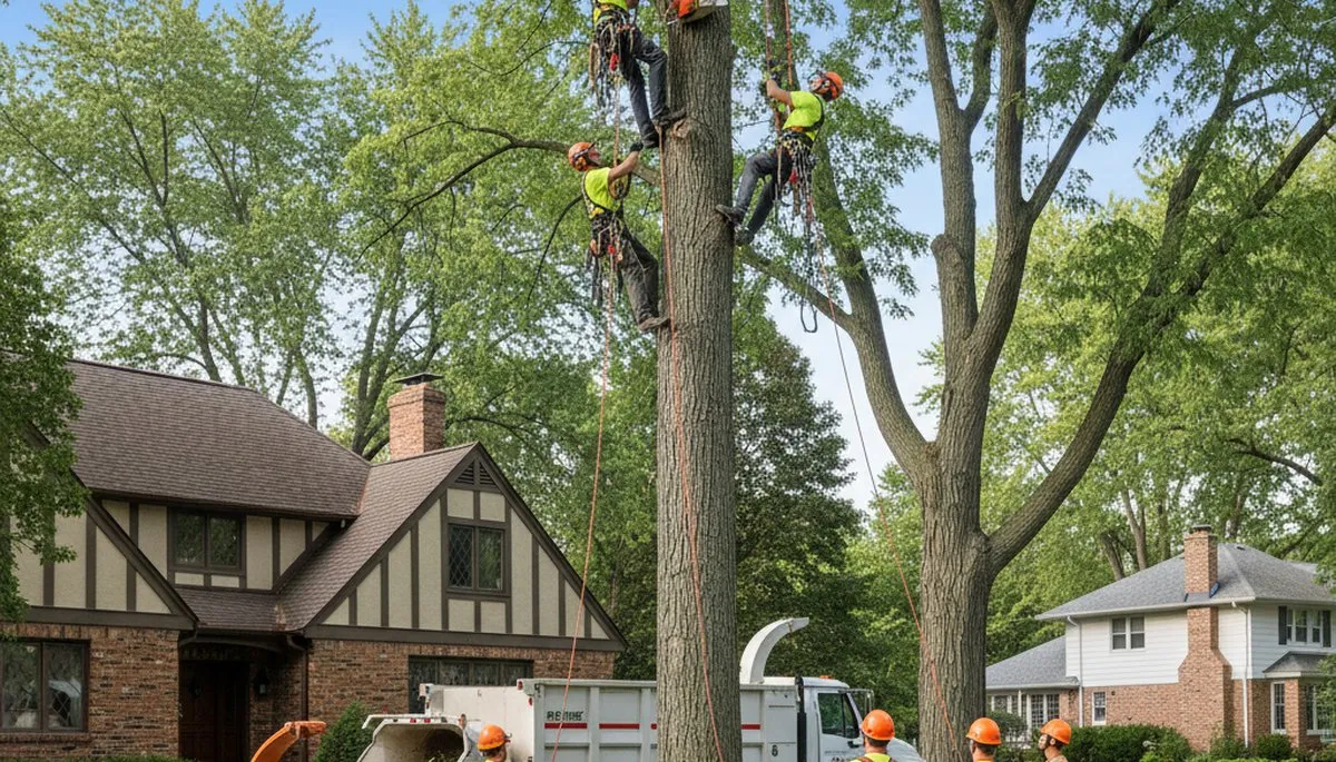 Tree service crew in Milwaukee, WI removing a hazardous tree safely